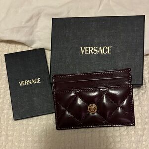 NIB Versace Burgundy Quilted Card Holder